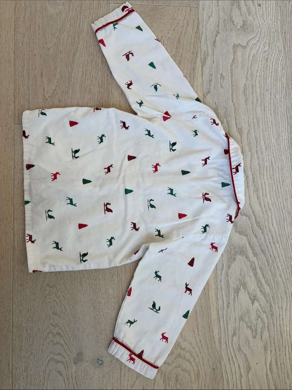 Petit Plume Kids White Holiday Pajama Set with Red & Green Accents